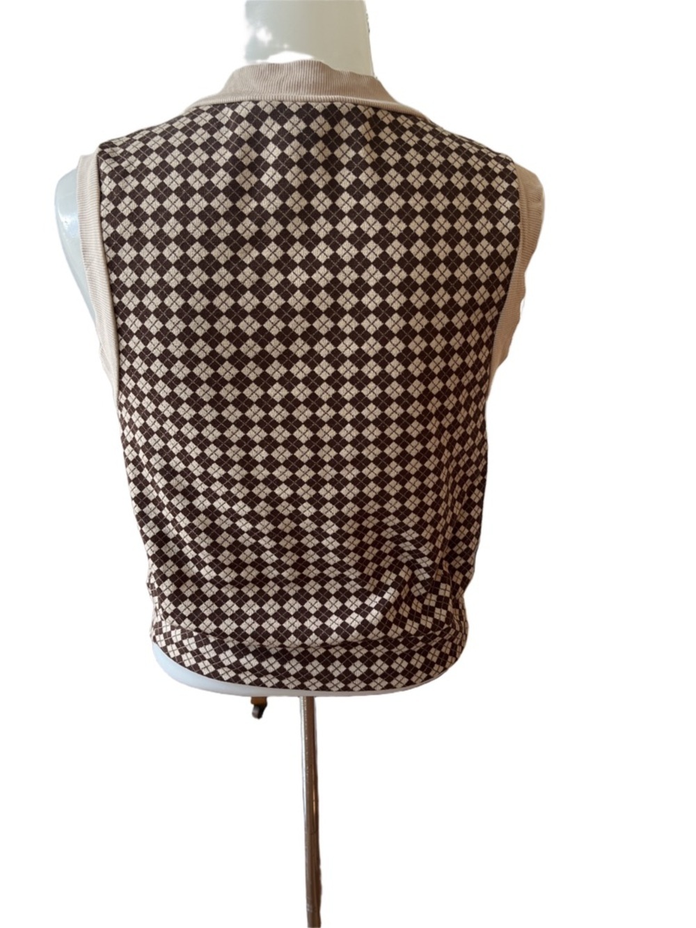 Kirious Brown and Cream Argyle V-Neck Knit Tank/Vest size M - Picture 2 of 6